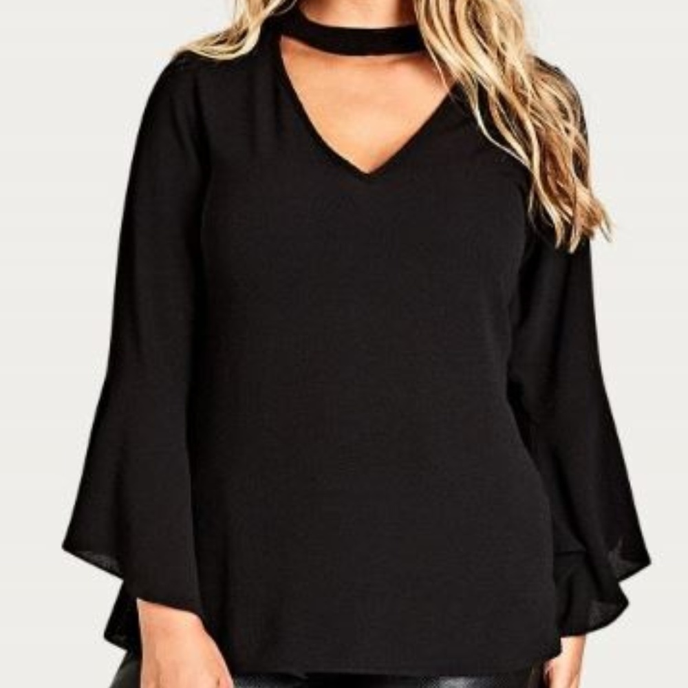 City Chic Black Shadow Choker Shirt